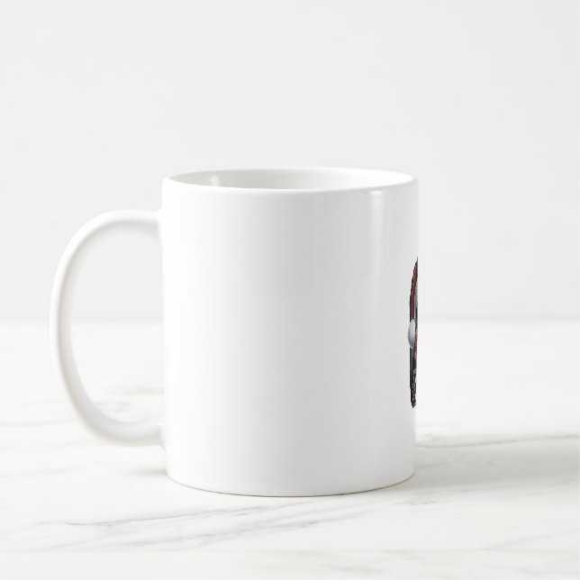 Ugly Christmas Black Cat Santa Hat Scarf Holiday _ Coffee Mug (Left)