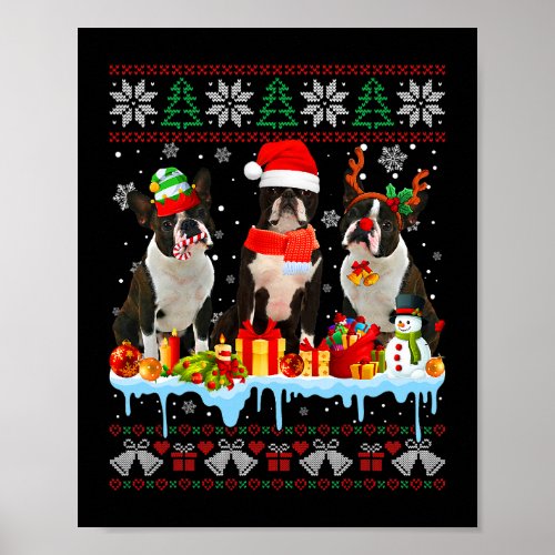 Ugly Christmas Boston Terrier Dog Santa Xmas Dog C Poster