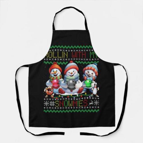 Ugly Christmas Bowling Lover Bowlers Rollin With M Apron