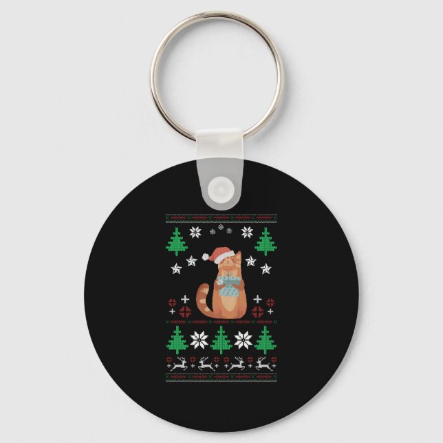 Ugly Christmas Cat  Keychain (Front)