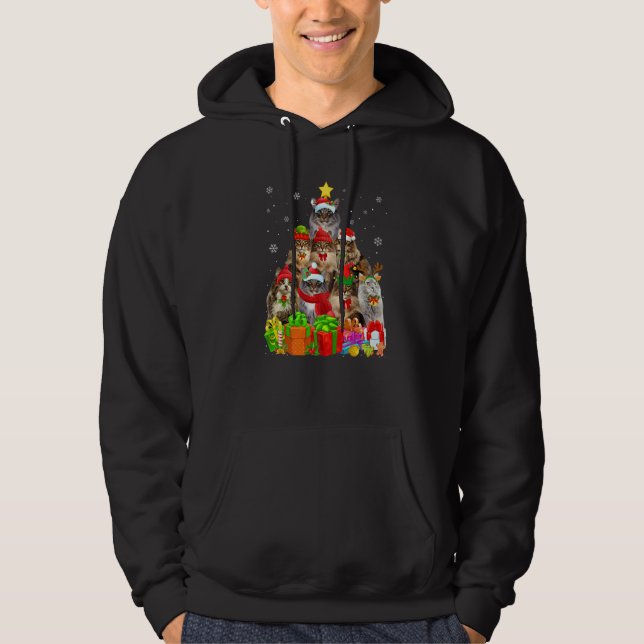 Ugly Christmas Cat Tree  Norwegian Forest Cat Xmas Hoodie (Front)