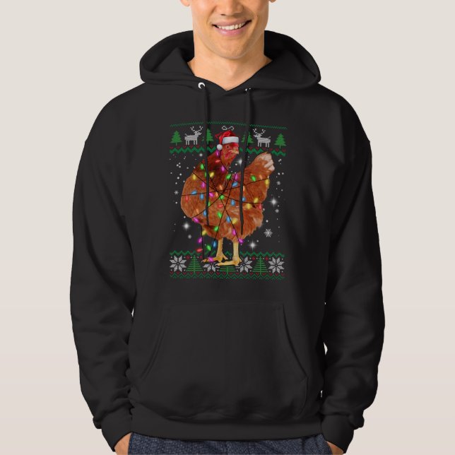Ugly Christmas Chicken Santa Hat Lights Sweater Xm (Front)