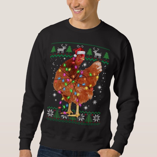Ugly Christmas Chicken Santa Hat Lights Sweater Xm (Front)