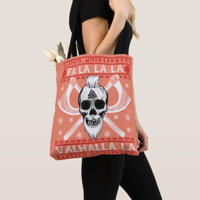 Ugly Christmas Design Fa-La-La Valhalla Tote Bag (Close Up)