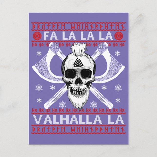 Ugly Christmas Design Fa-La-La Valhalla Viking Val Postcard (Front)