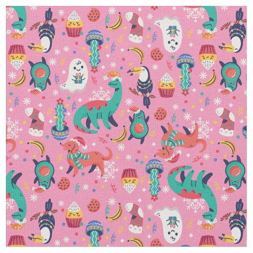 ugly christmas dinosaur avocado cupcake xmas fabric