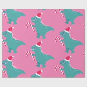 ugly christmas dinosaur trex snowflakes winter wrapping paper