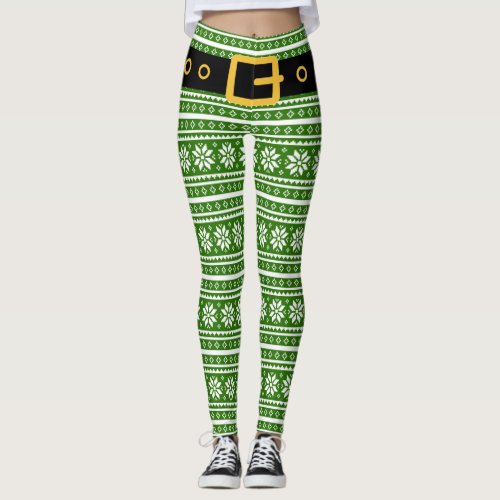 Ugly Christmas elf leggings _ green Nordic pattern