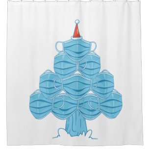 ugly christmas face mask tree shower curtain