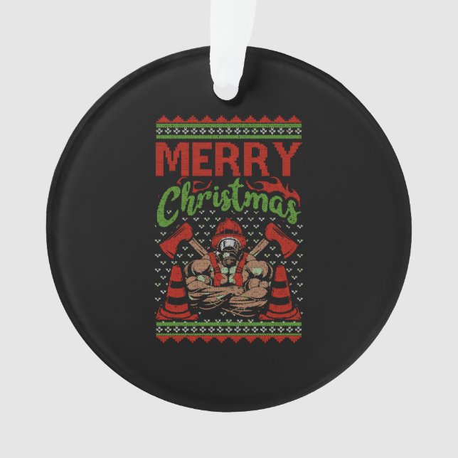 Ugly Christmas Firefighter Merry Christmas Costume Ornament (Front)