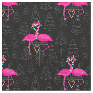ugly christmas flamingo candy heart  fabric