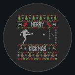 Ugly Christmas Football Sport Team Kicker  Classic Round Sticker<br><div class="desc">Ugly Christmas Football Sport Team Kicker</div>