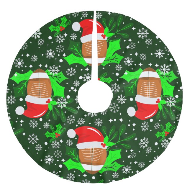 ugly christmas football sports santa xmas holly brushed polyester tree skirt (Front)