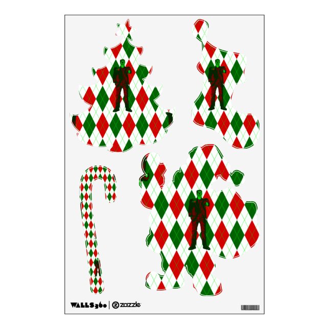 ugly christmas frankenstein argyle plaid wall decal (Front)