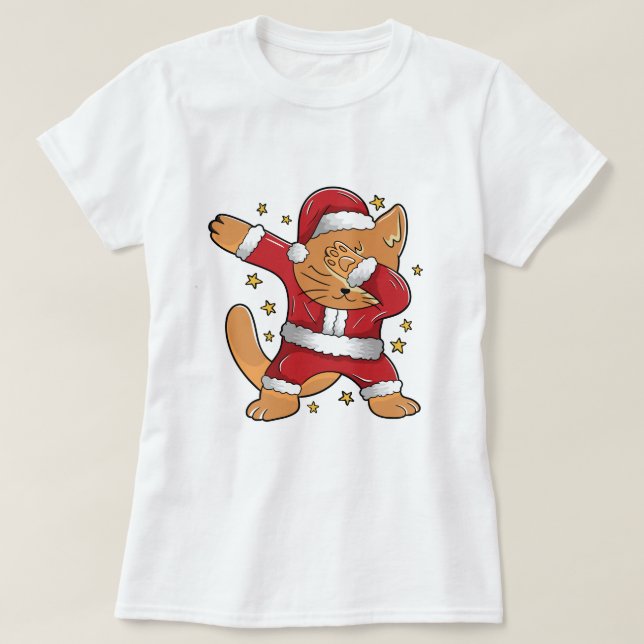 UGLY CHRISTMAS Funny Dabbing Dab Cat Santa T-Shirt (Design Front)