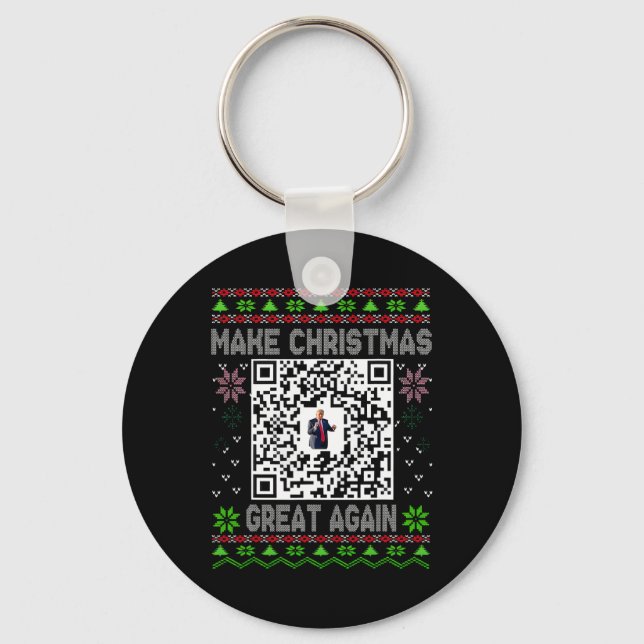 Ugly Christmas Funny Qr President Trump Dance Code Keychain (Front)