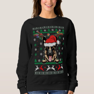 Ugly Christmas German Shepherd Reindeer Light Xmas Sweatshirt