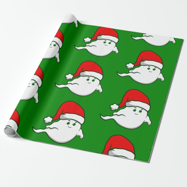 ugly christmas ghost spooky creepy green wrapping paper (Unrolled)