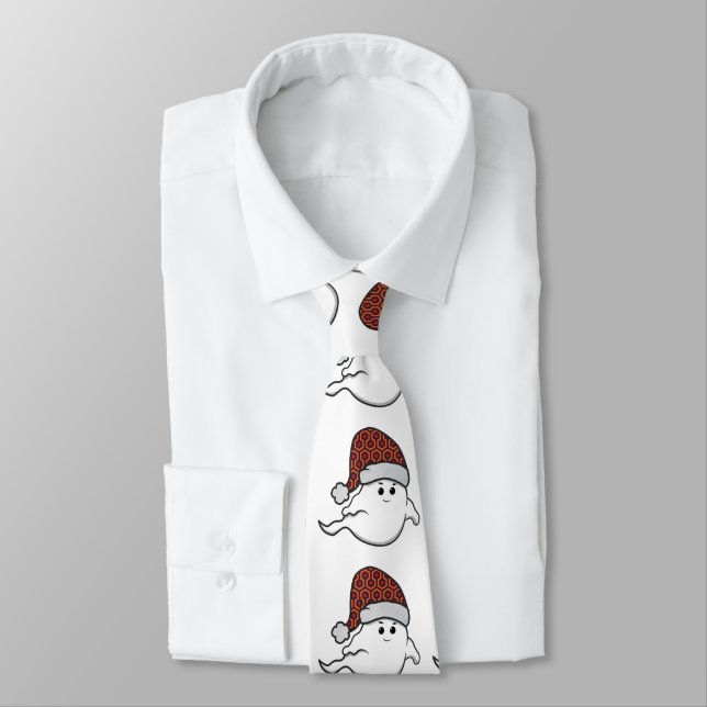 ugly christmas ghost spooky hotel carpet neck tie (Tied)