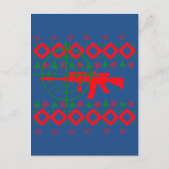 Ugly Christmas gun Holiday Postcard (Front)