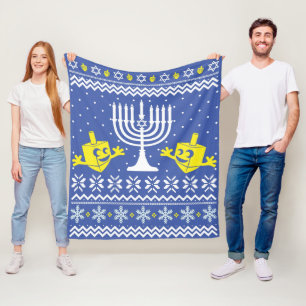 Ugly Christmas Hanukkah Sweater - Happy Hanukkah Fleece Blanket