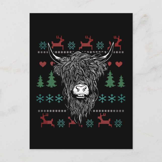 Ugly Christmas Highland Cow Postcard (Front)