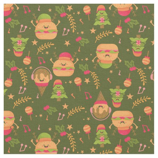 ugly christmas ice cream santa burger fabric