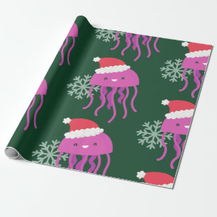 ugly christmas jellyfish santa snowflake wrapping paper