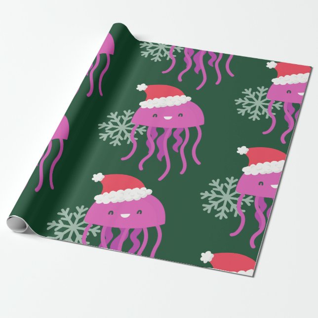 ugly christmas jellyfish santa snowflake wrapping paper (Unrolled)