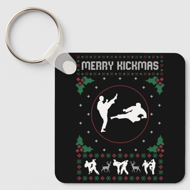 Ugly Christmas Karate Jiu Jitsu Martial Art Merry  Keychain (Front)