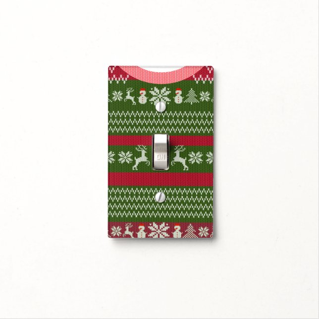 Ugly Christmas Knit Sweater Red & Green Christmas Light Switch Cover (In Situ)