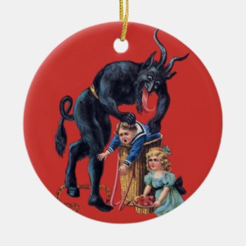 Ugly Christmas Krampus Antique Red Ceramic Ornament by funnychristmas at Zazzle