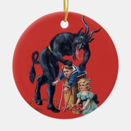 Ugly Christmas Krampus Antique Red Ceramic Ornament