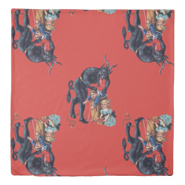 ugly christmas krampus antique red  duvet cover (Front)