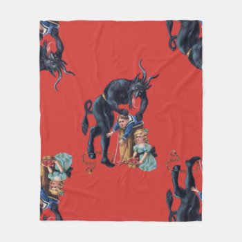Ugly Christmas Krampus Antique Red Fleece Blanket by funnychristmas at Zazzle