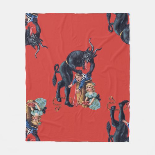 ugly christmas krampus antique red fleece blanket