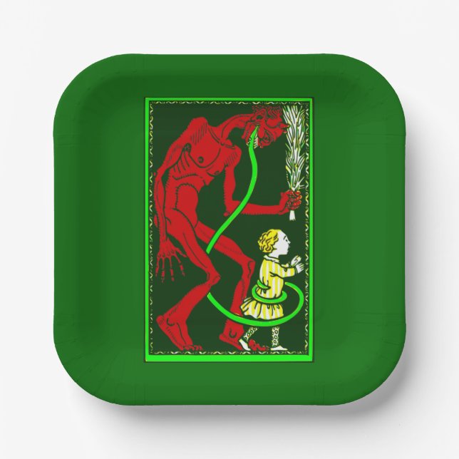 ugly christmas krampus child victorian paper plates (Front)