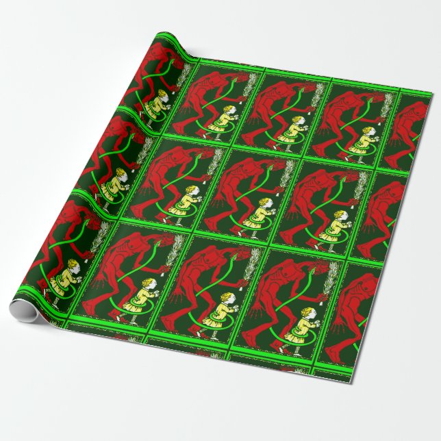 ugly christmas krampus child victorian wrapping paper (Unrolled)