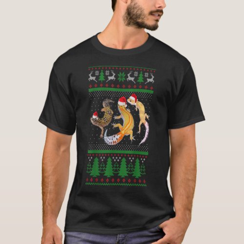 Ugly Christmas Leopard Gecko Santa Hat Lights Xmas T_Shirt