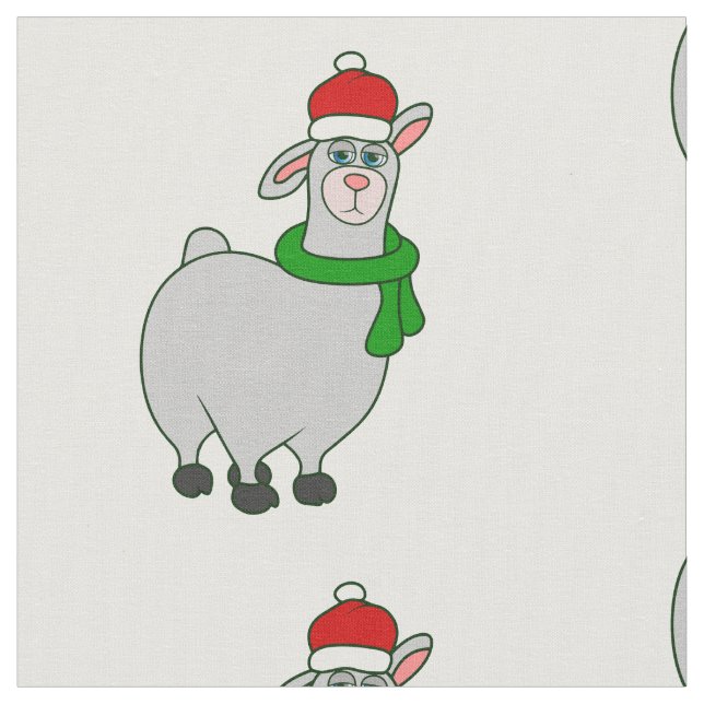 ugly christmas llama santa claus fabric (Close Up)