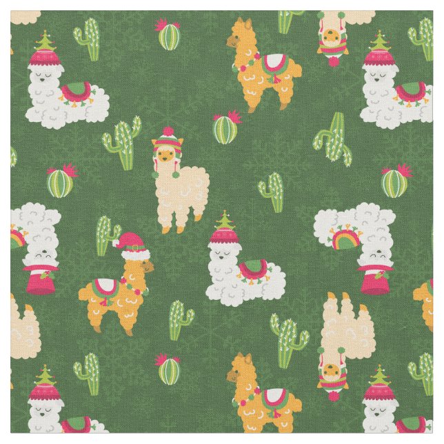 ugly christmas llama snowflakes cactus alpaca fabric (Close Up)