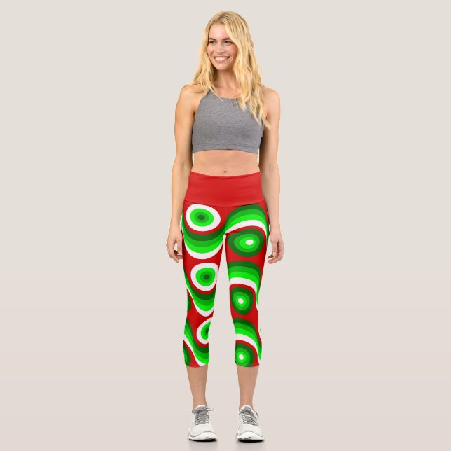 ugly christmas mod groovy red  capri leggings (Front)