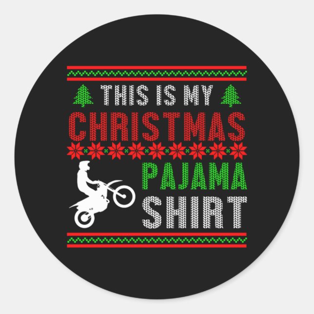 Ugly Christmas Pajama Motocross Motorcycle Bike Gi Classic Round Sticker (Front)