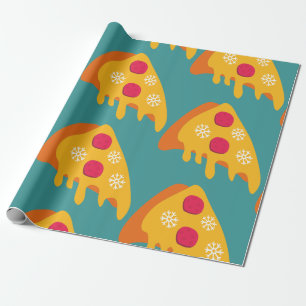 ugly christmas pepperoni pizza snowflakes winter wrapping paper