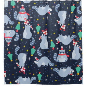 ugly christmas raccoon santa claus xmas tree shower curtain