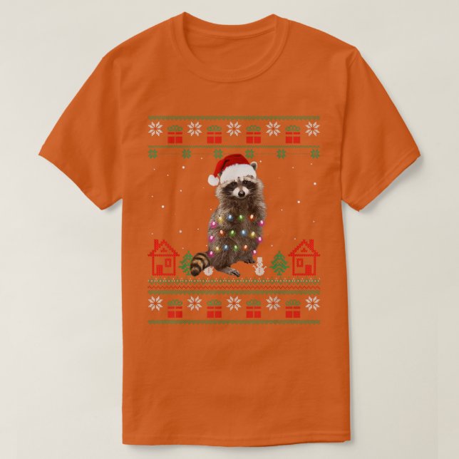 Ugly Christmas raccoon Santa Hat Lights Sweater Xm (Design Front)