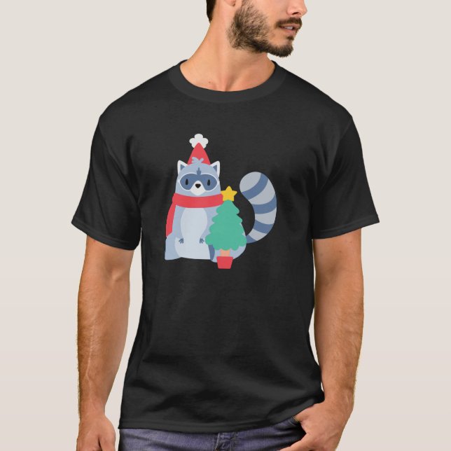ugly christmas raccoon santa xmas tree cute happy  T-Shirt (Front)