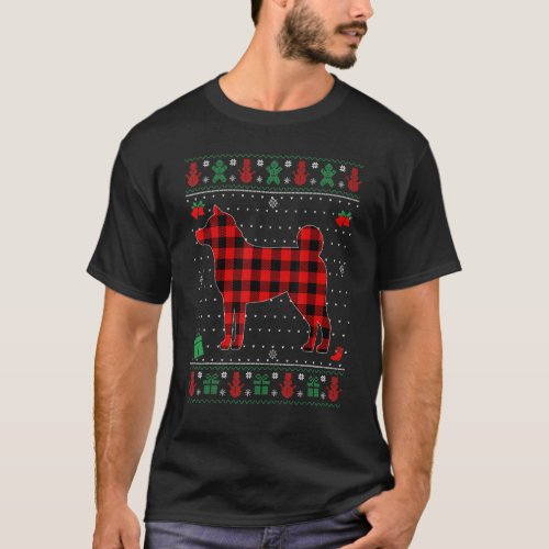 Ugly Christmas Red Plaid Shiba Inu Dog  Matching P T_Shirt