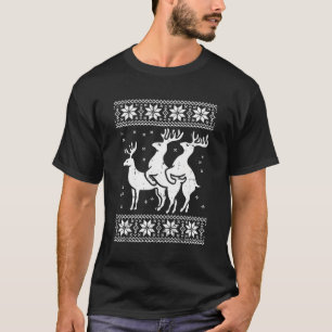 Ugly Christmas Reindeer Threesome Funny Adult Gift T-Shirt