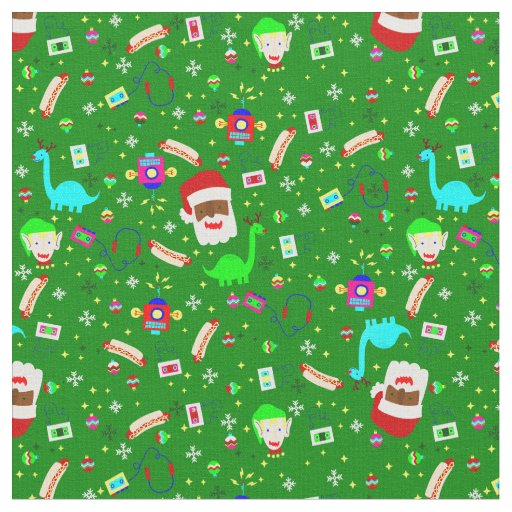 ugly christmas robot african black santa hotdog fabric